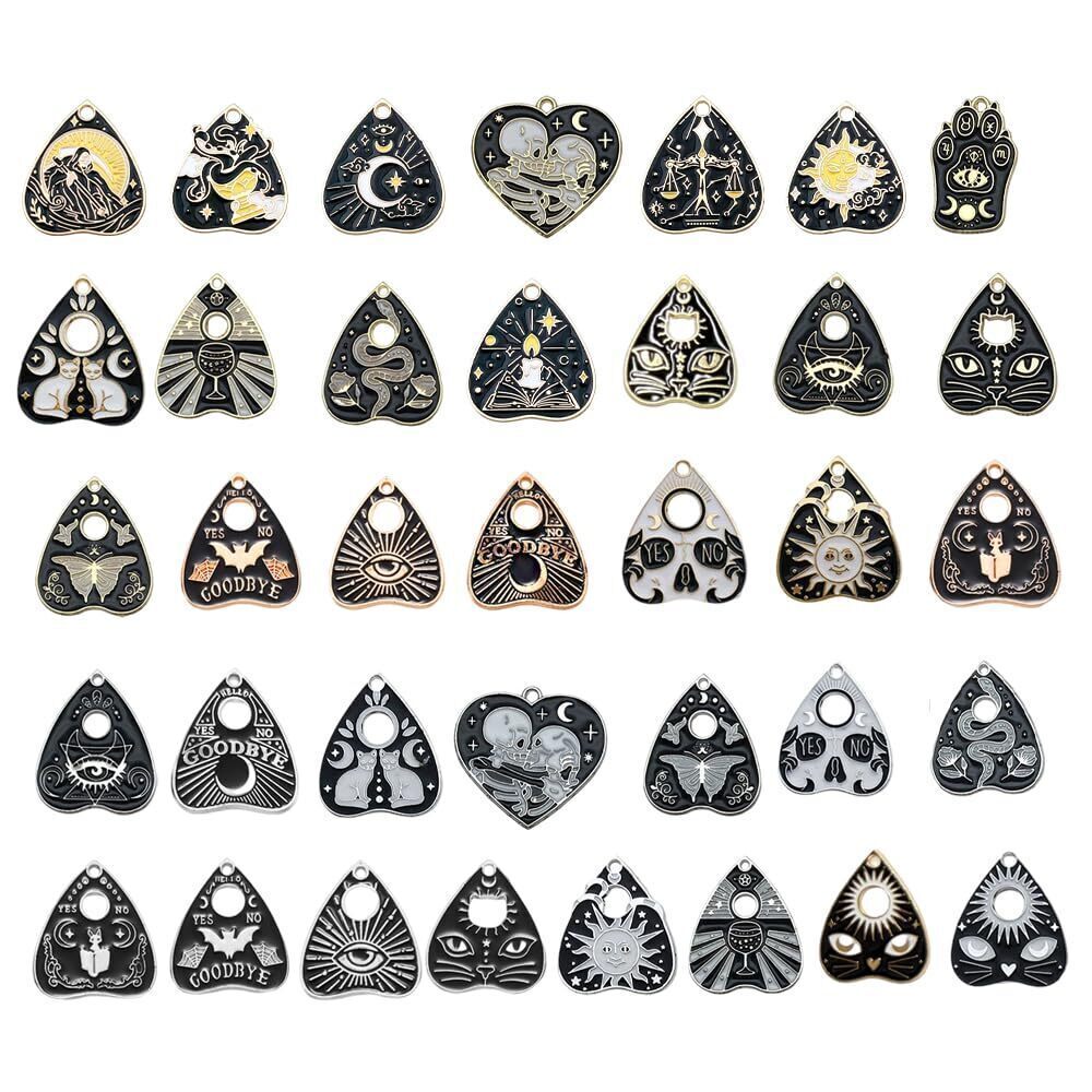 8688 36PCS Tarot Charms Alloy Pendants Set, Enamel Tarot Card Drip Oil
